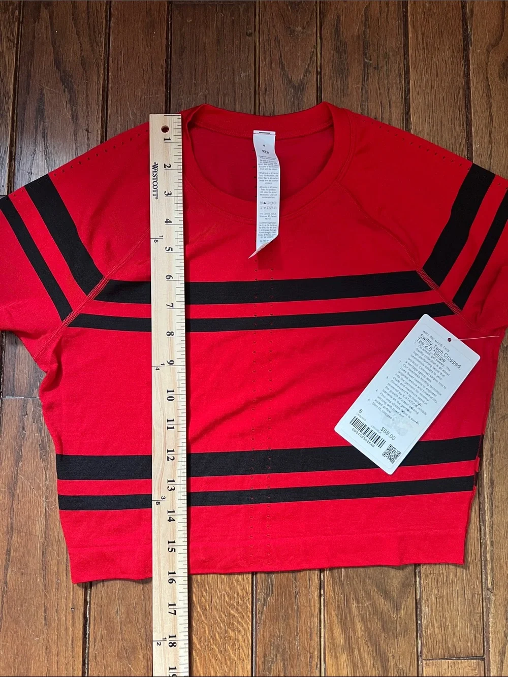 Lululemon Oxford Red Swiftly Tech Cropped Short Sleeve Tee Stripe Size 8 NWT